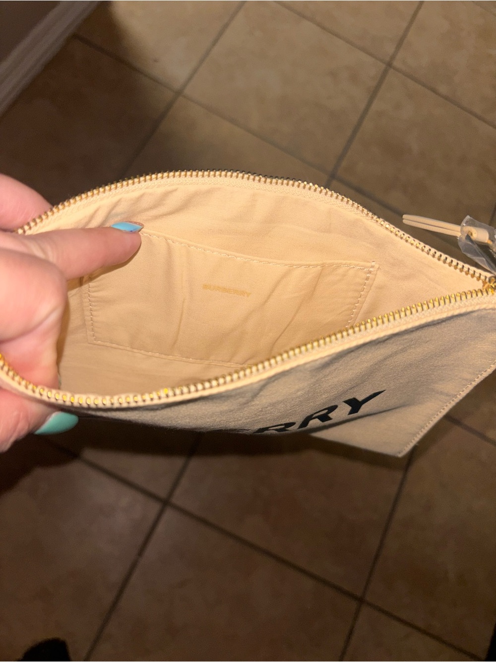 Burberry Beige Canvas Logo Wristlet Pouch with Black Lettering - Picture 4 of 11
